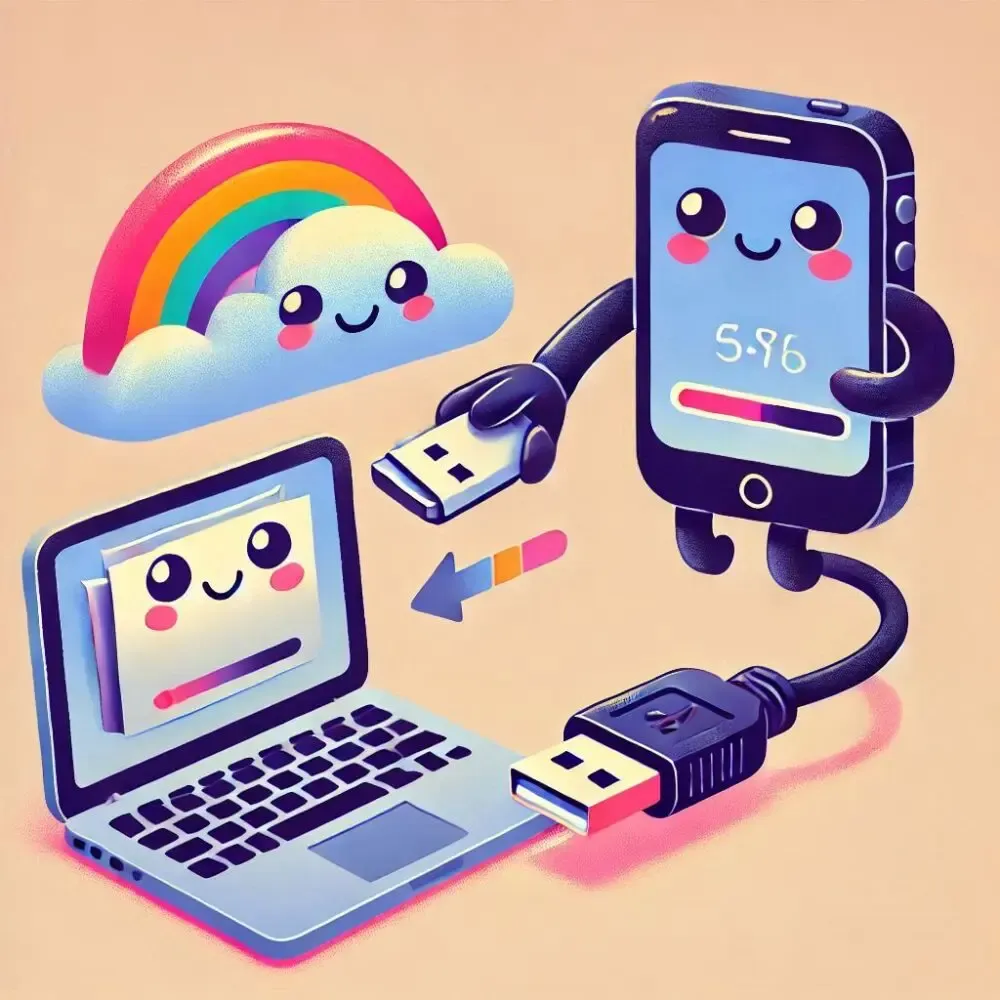 Illustration of a file transfer between an Android phone and a Mac